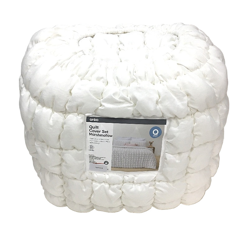 Easy Care White Marshmallow Quilted Puff Quilt Cover Set QUEEN Bed NEW
