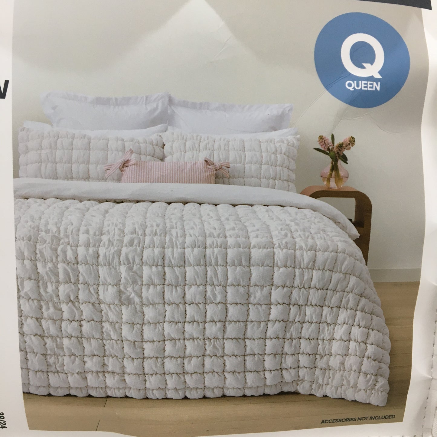 Easy Care White Marshmallow Quilted Puff Quilt Cover Set QUEEN Bed NEW