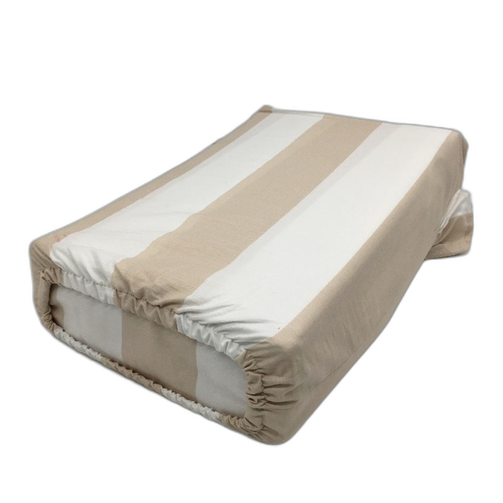 Sand Beige Thick Striped 250 Thread Count Ruffle Cotton Sheet Set QUEEN NEW