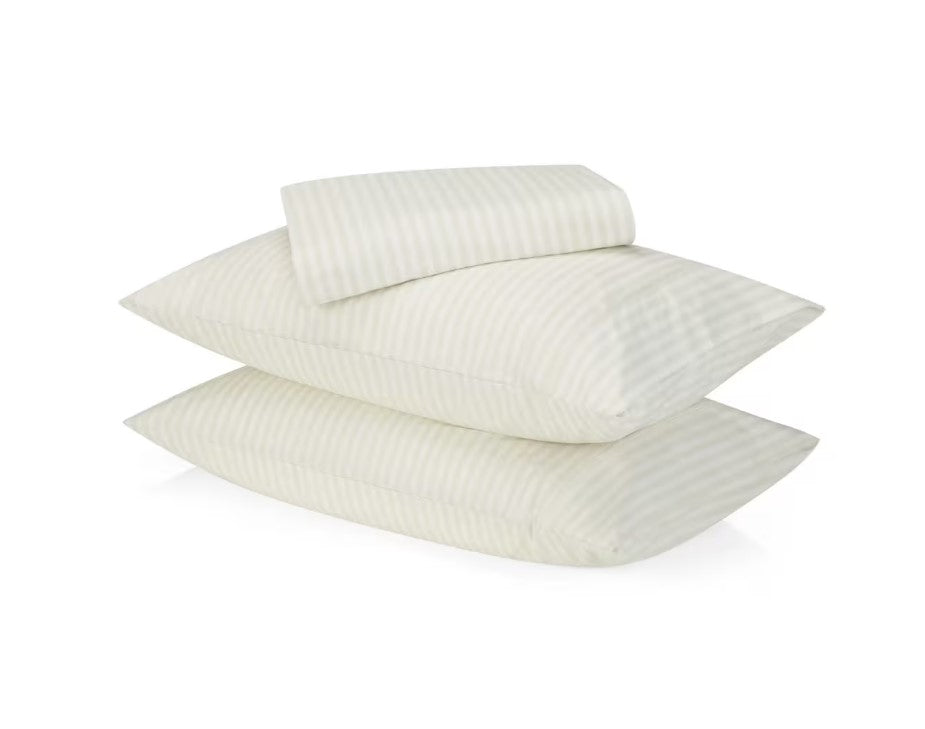 Natural Beige Thin Stripes 250 Thread Count 100% Cotton Sheet Set QUEEN NEW