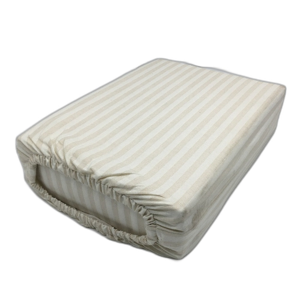 Natural Beige Thin Stripes 250 Thread Count 100% Cotton Sheet Set QUEEN NEW