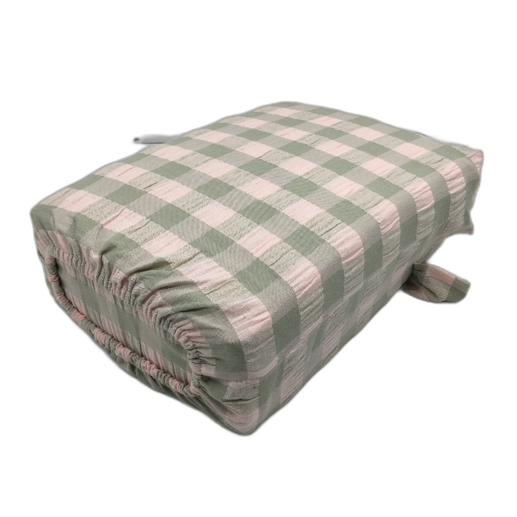 Easy Care Sage & Pink Gingham Ruffle 100% Cotton Quilt Cover Set QUEEN Bed NEW