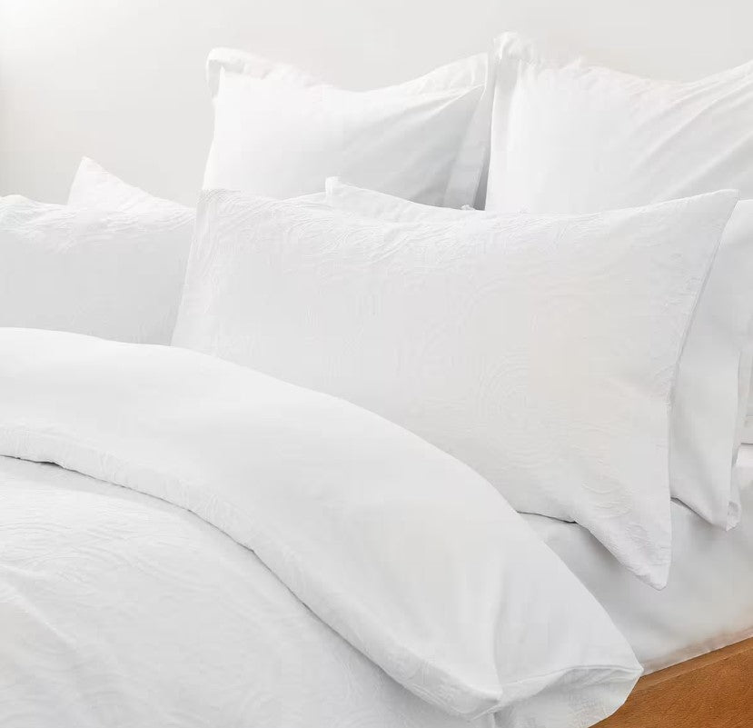 Easy Care Aura White Jacquard Percale 100% Cotton Quilt Cover Set QUEEN NEW