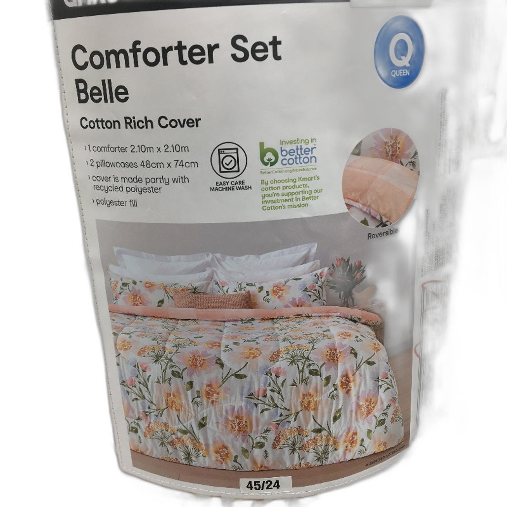 Easy Care Machine Wash Belle Cotton Rich Reversible Comforter Set QUEEN Size NEW