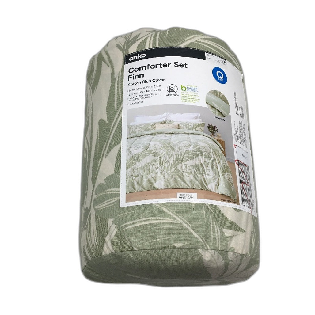 Easy Care Machine Wash Finn Cotton Rich Reversible Comforter Set QUEEN Size NEW