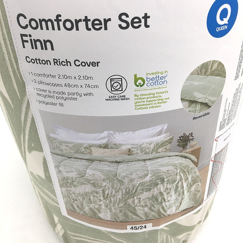Easy Care Machine Wash Finn Cotton Rich Reversible Comforter Set QUEEN Size NEW