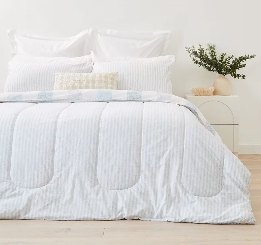 Easy Care Machine Wash Quinn Cotton Rich Reversible Comforter Set QUEEN Size NEW