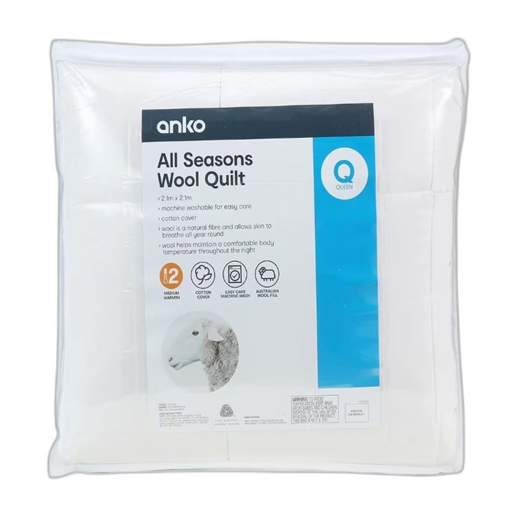 Easy Care Machine Washable Medium Warmth All Seasons Wool Quilt QUEEN NEW