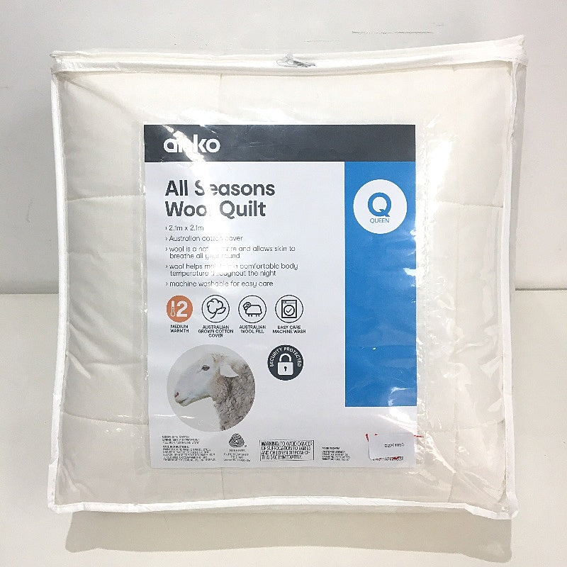 Easy Care Machine Washable Medium Warmth All Seasons Wool Quilt QUEEN NEW