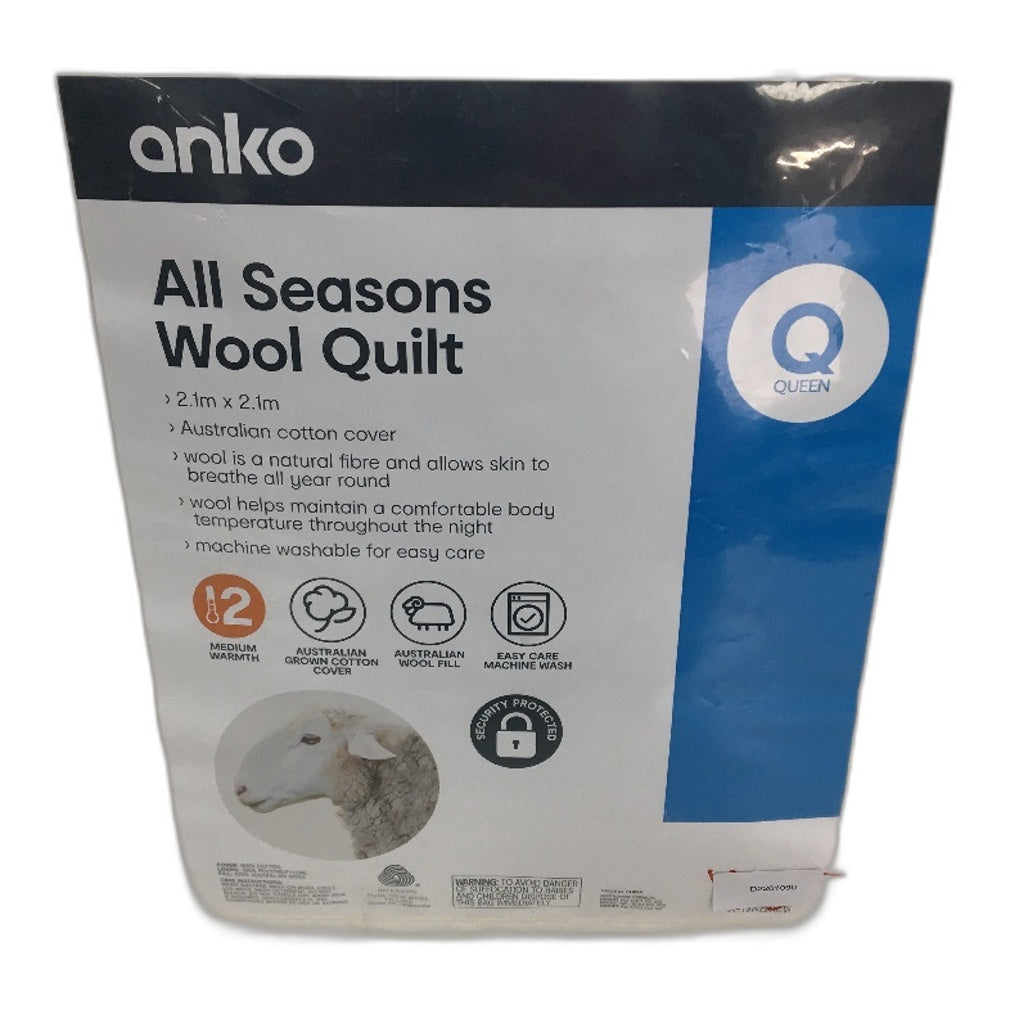 Easy Care Machine Washable Medium Warmth All Seasons Wool Quilt QUEEN NEW