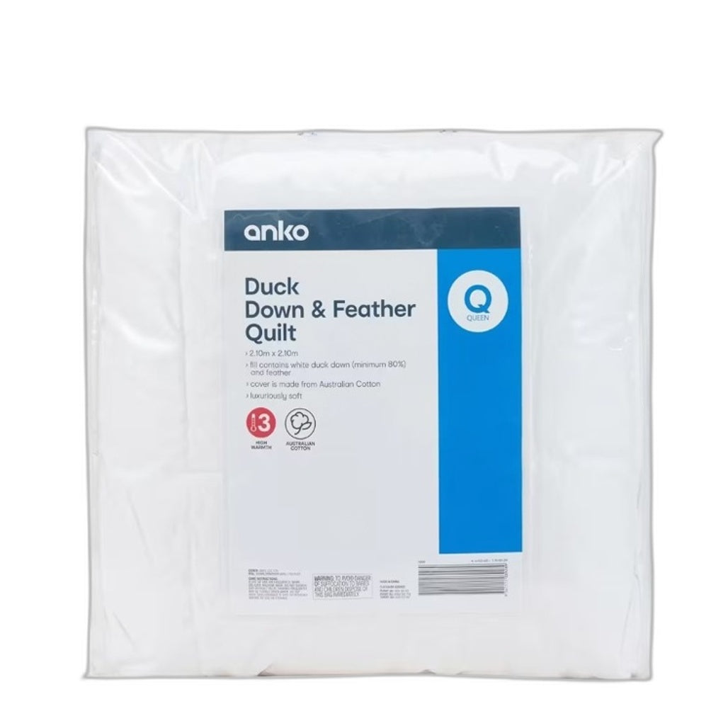 High Warmth All Seasons Cotton Cover Duck Down and Feather Quilt QUEEN NEW