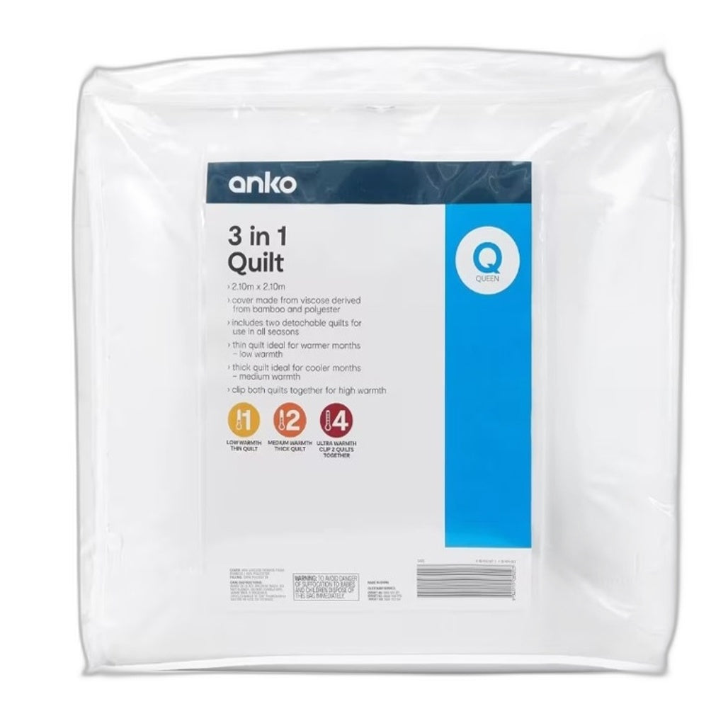 Twin Detachable Low Medium High Warmth 3-in-1 Quilt QUEEN Size NEW