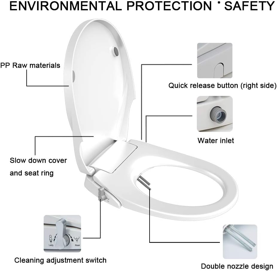 Geoaton Non Electric Bidet Toilet Seat Dual Self Cleaning Nozzles in O Shape NEW