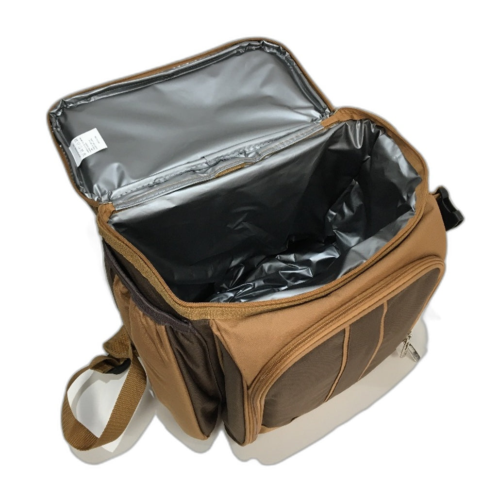 Hap Tim 2 Person Brown Stripe Picnic Backpack incl Cutlery Set and Blanket NEW