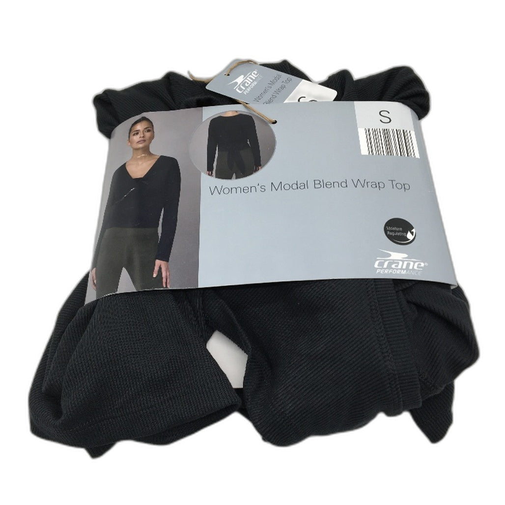 Crane Performance Black Moisture Regulating Modal Blend Wrap Top Size S NEW