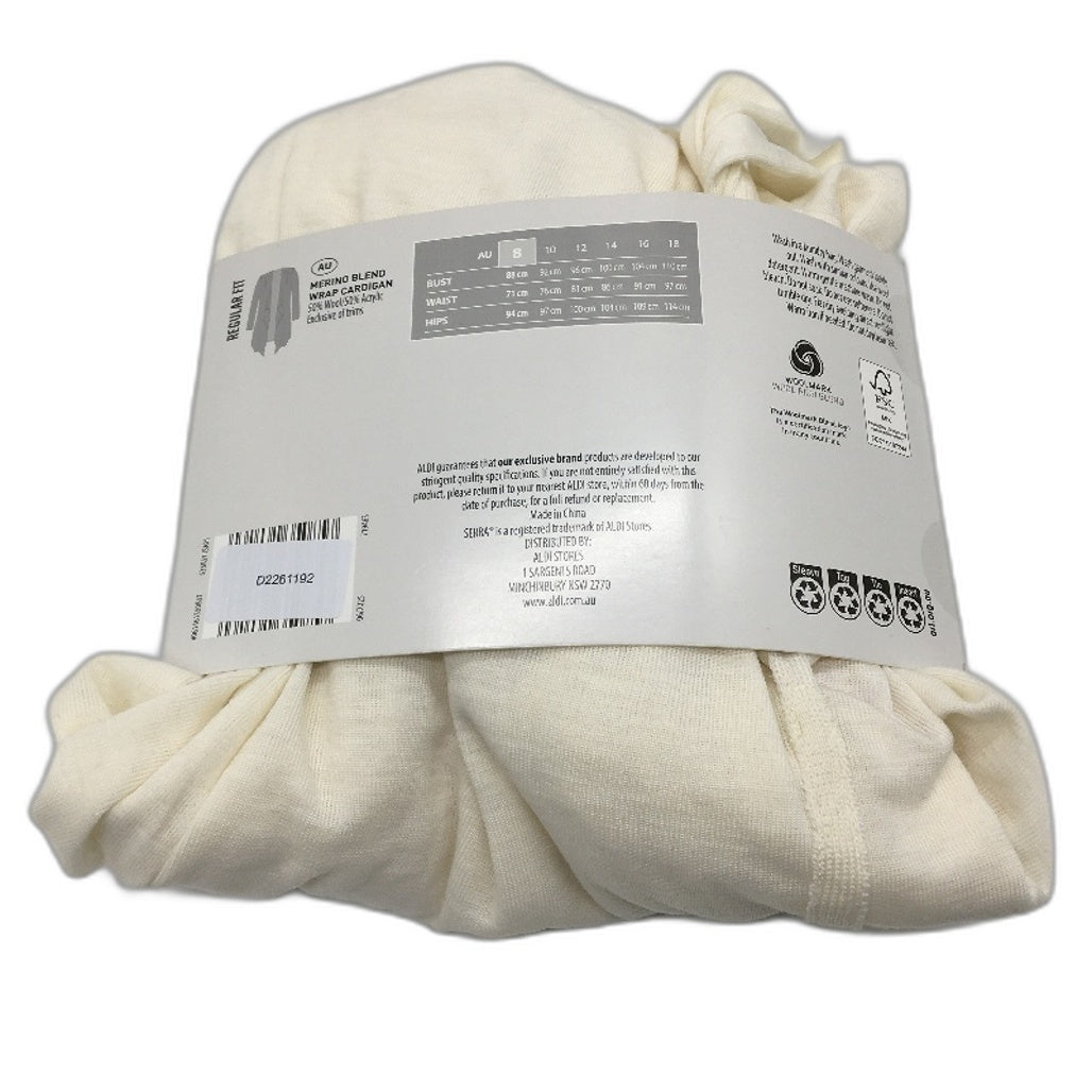 Crane Performance Merino Fine Wool Blend Wrap Cardigan Top Ladies Size 8 NEW