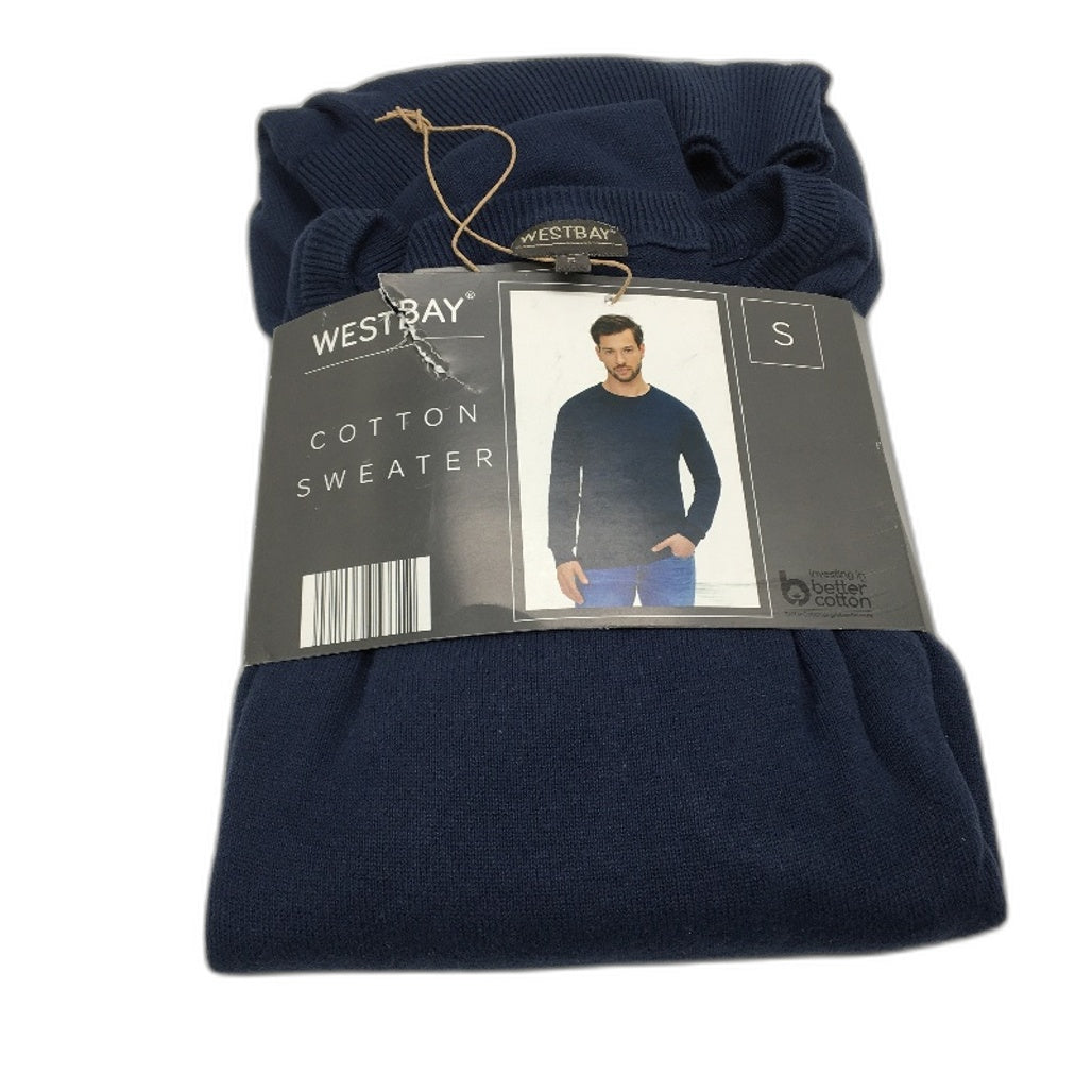 Westbay Crew Neck Navy Blue Lightweight Cotton Sweater Mens Size S NEW
