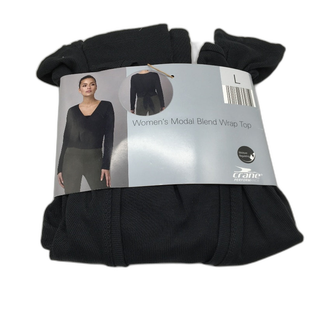 Crane Performance Black Moisture Regulating Modal Blend Wrap Top Size L NEW