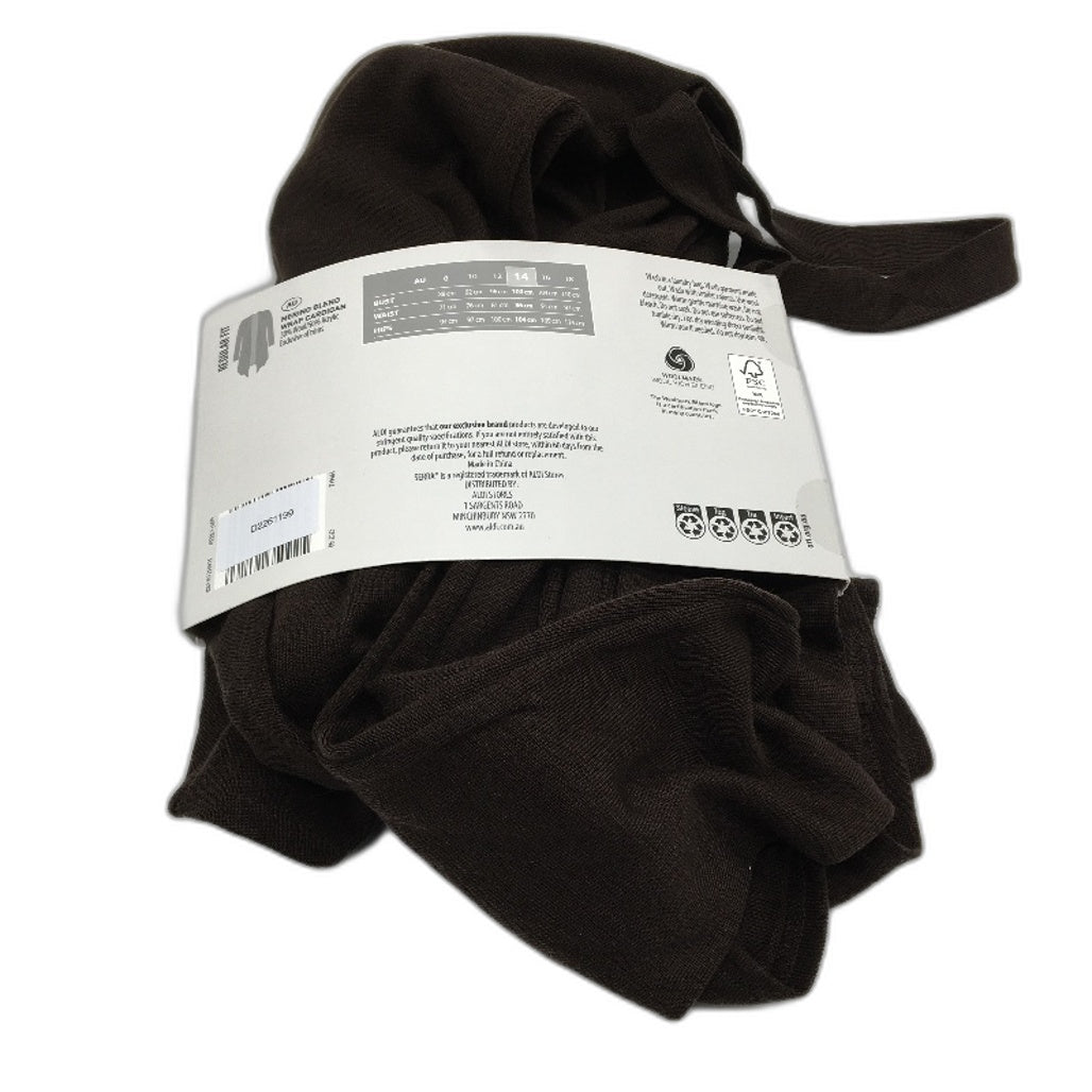 Crane Performance Brown Fine Wool Blend Wrap Cardigan Top Ladies Size 14 NEW