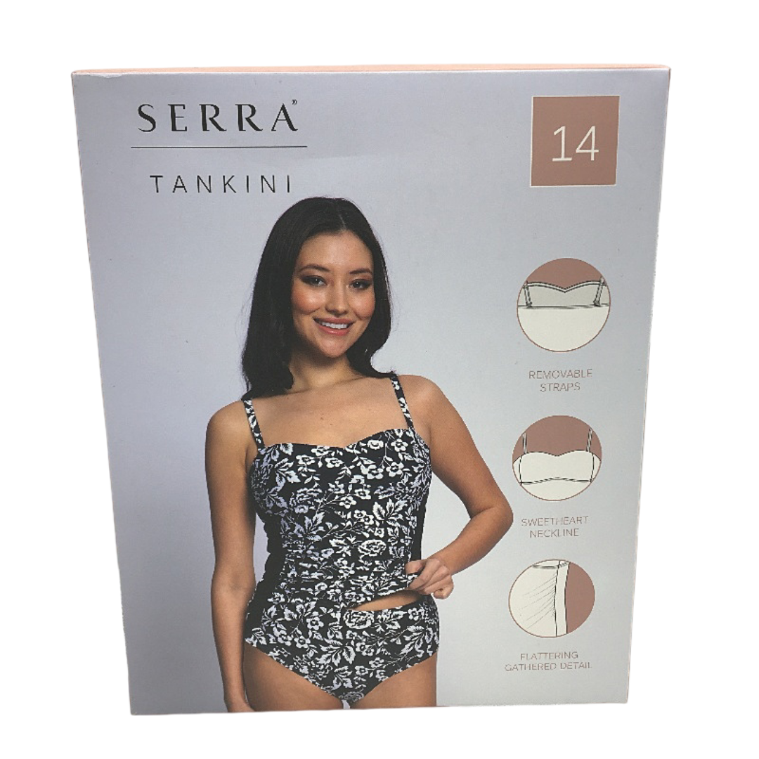 Serra Black White Floral Print 2 Piece Removable Straps Tankini Set Size 14 NEW