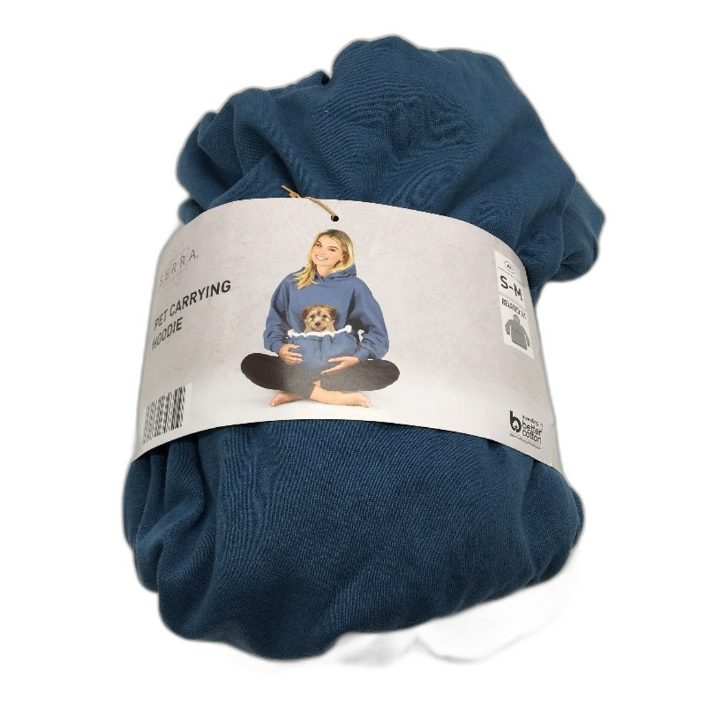 Serra Plush Fleece Relaxed Fit Pet Carrying Hoodie Teal Blue Unisex Sz S-M NEW