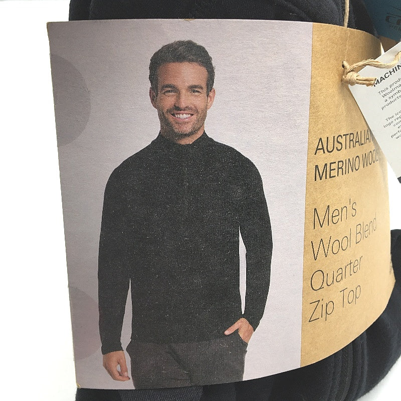 Crane Soft Black Australian Merino Wool Blend Quarter Zip Top Mens Size L NEW