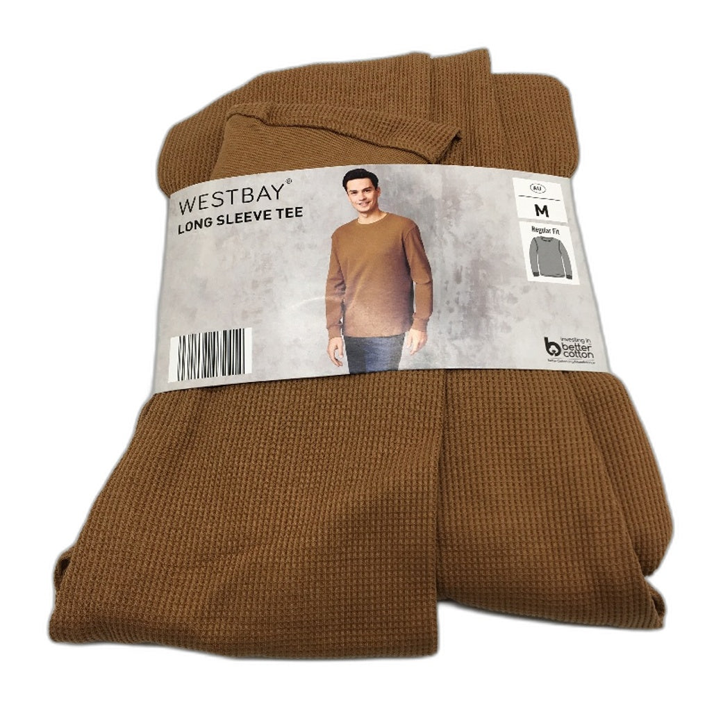 Westbay Rust Regular Fit 100% Cotton Waffle Long Sleeve Tee Mens Size M NEW