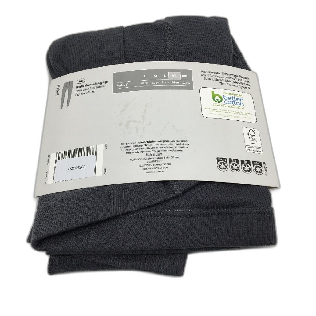Westbay Grey Waffle Slim Fit Cotton Blend Thermal Leggings Mens Size XL NEW