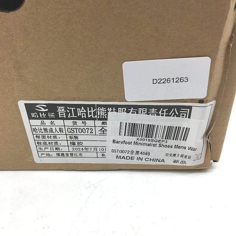 Hobibear Minimalist Barefoot Black Cloth Zero Drop Shoes Mens WIDE EU 46 NEW