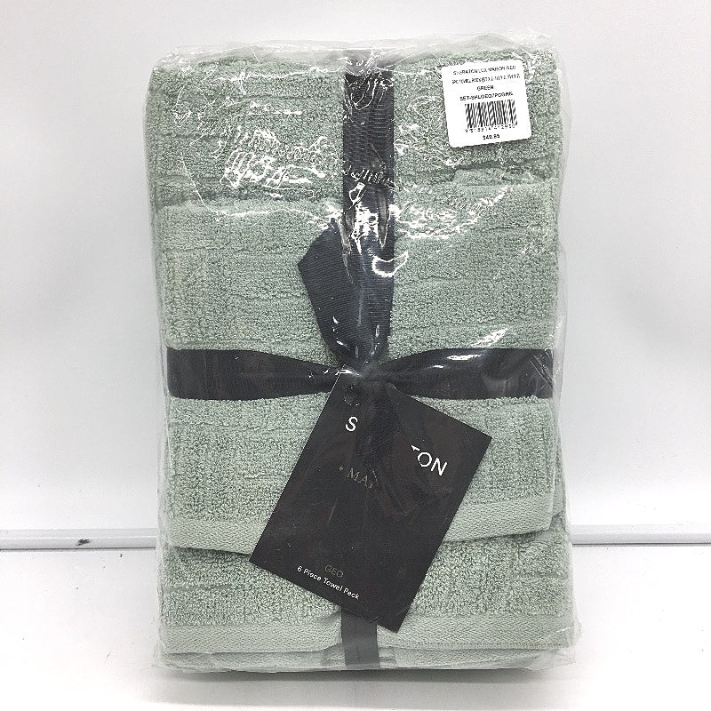Sheraton Luxury Maison Sage Green 6 Piece 100% Cotton Textured Towel Set NEW