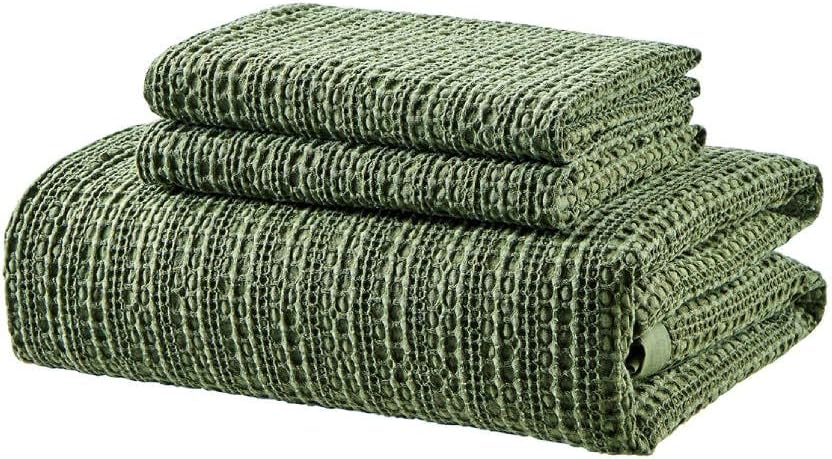 Brosa Oiled Green Marle Waterford Textured Waffle Quilt Cover Set QUEEN Bed NEW