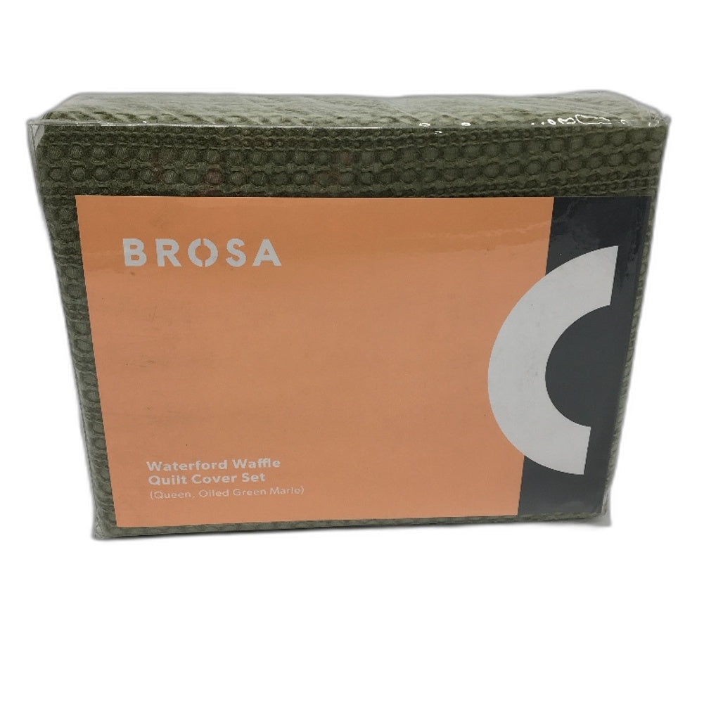 Brosa Oiled Green Marle Waterford Textured Waffle Quilt Cover Set QUEEN Bed NEW