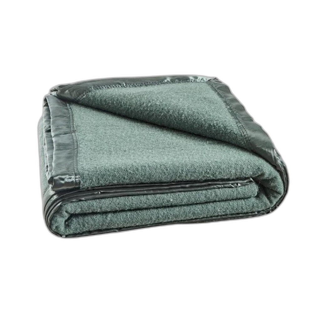 Brosa 400GSM 100% Australian Wool Blanket Olive Green Satin Trim QUEEN Bed NEW