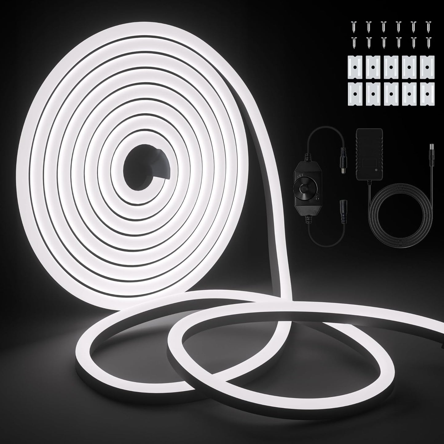 Cozylady White Neon LED Rope Light 5m Flexible With Power Supply And Dimmer NEW