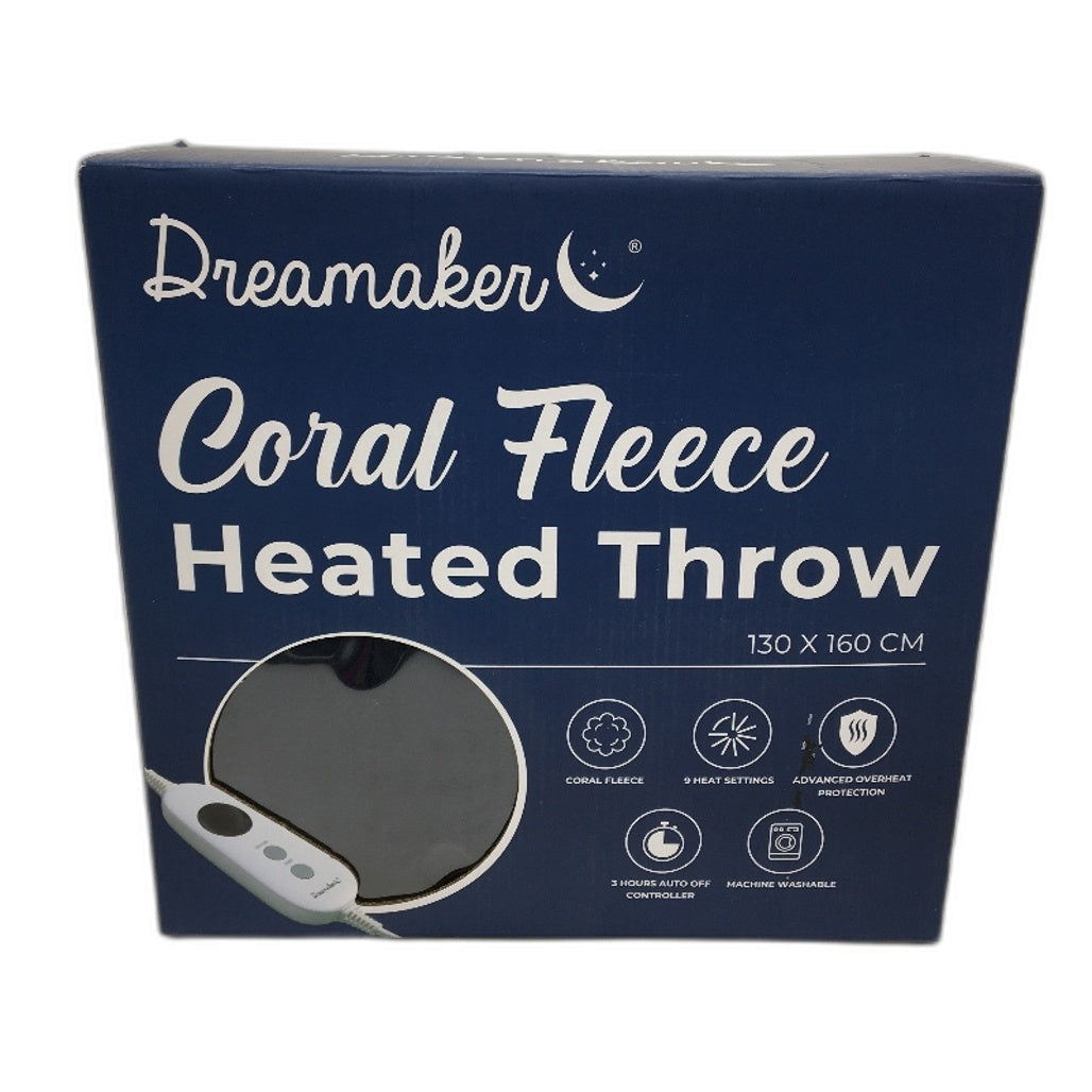 Dreamaker Blue 130x160cm Coral Fleece Electric Heated Throw Blanket