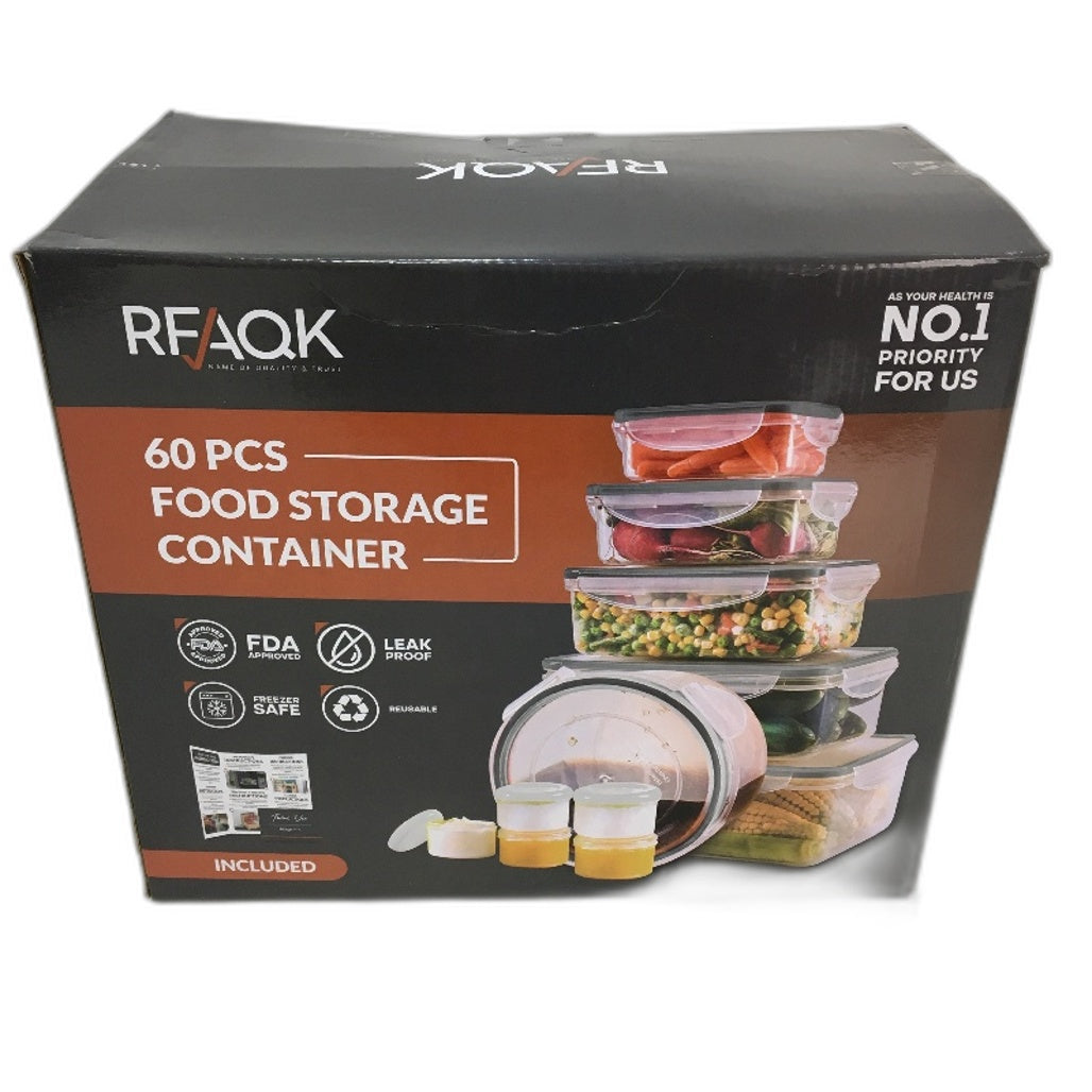 RFAQK 60PCS Reusable BPA Free Plastic Meal Prep Food Storage Containers NEW