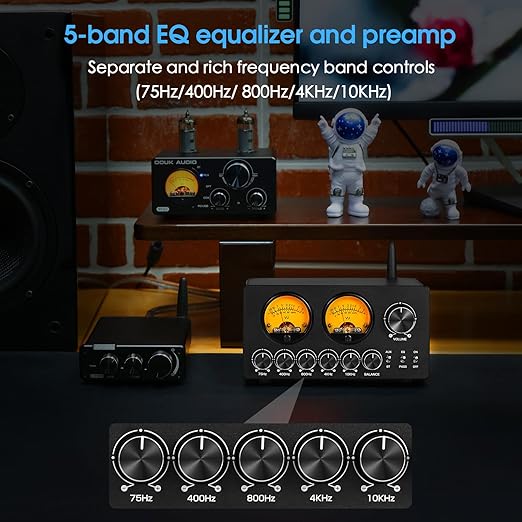 Douk Audio 5 Band Equalizer Bluetooth EQ Preamp VU Meter For Home Stereo NEW