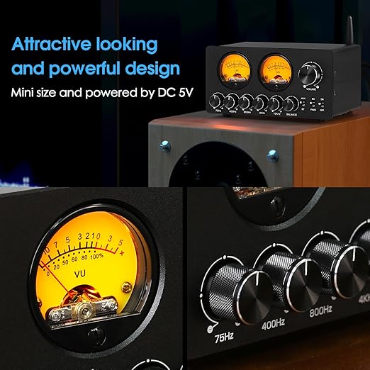 Douk Audio 5 Band Equalizer Bluetooth EQ Preamp VU Meter For Home Stereo NEW