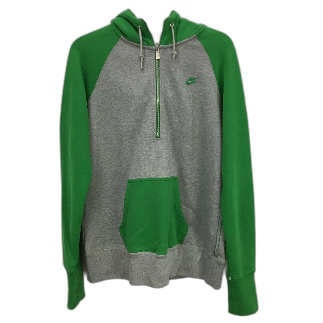 Nike Green & Grey Terry Lined Cotton Half Zip Hooded Jumper Hoodie Women Size XL