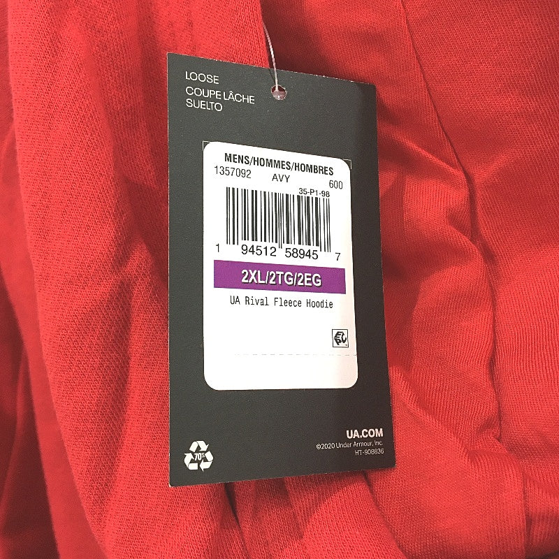 Under Armour Rival Fleece Pullover Loose Fit Red Hoodie Mens Size 2XL NEW