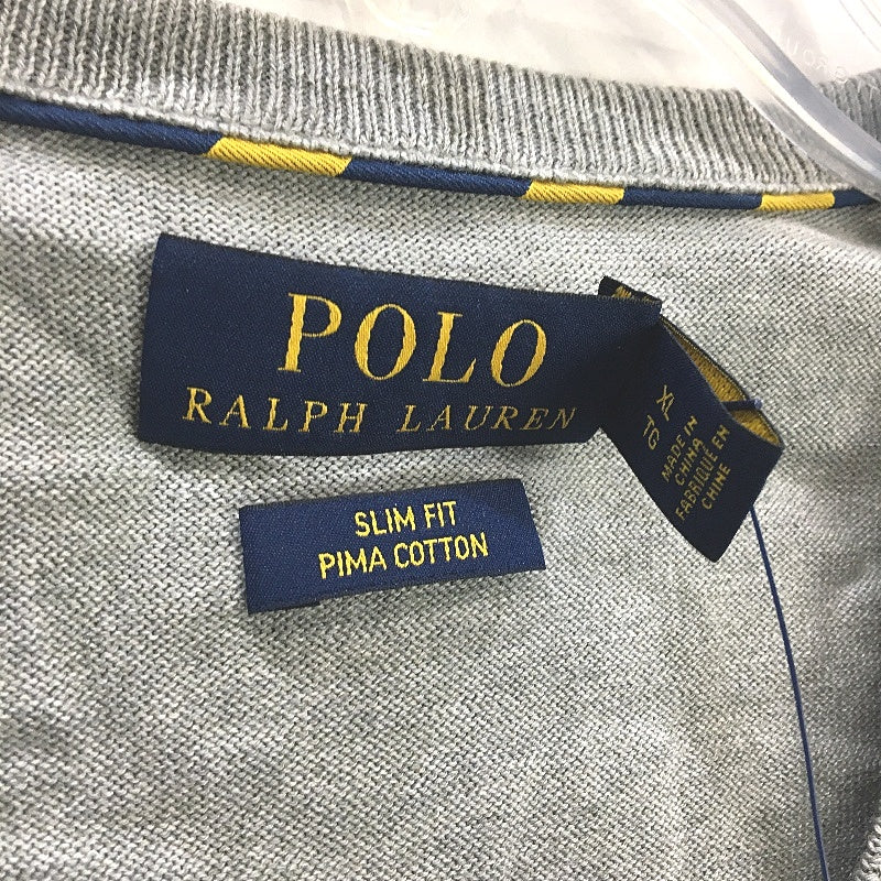 Polo Ralph Lauren Slim Fit Grey Pima Cotton V-Neck Sweater Mens Size XL NEW
