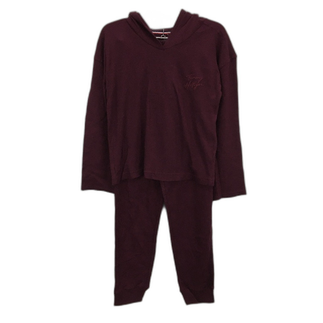 Tommy Hilfiger 2 Piece Solid Burgundy Waffle Pyjama Set Ladies Size Small NEW