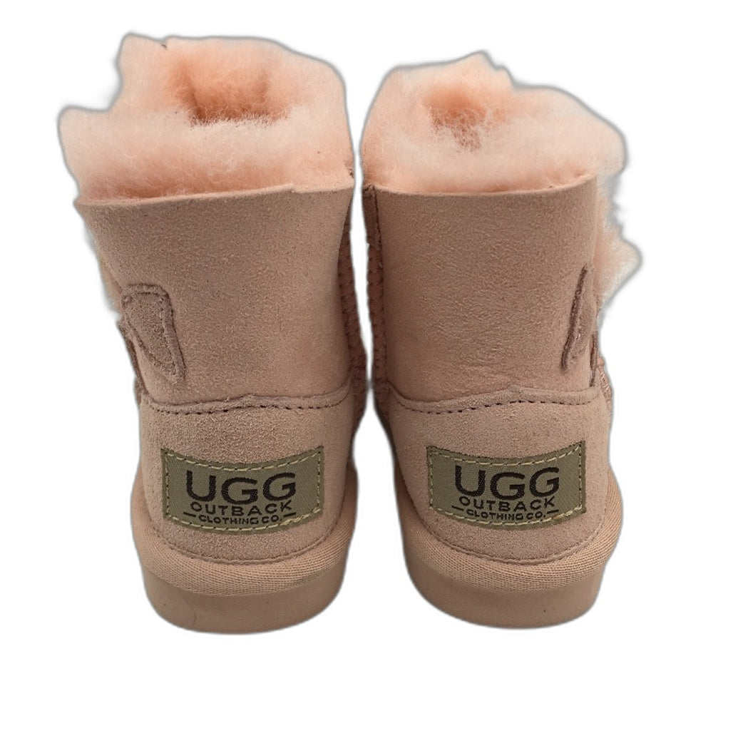 UGG Outback Australian Sheepskin Pink Mini Button Boots KIDS US 6-7 EU 24 NEW