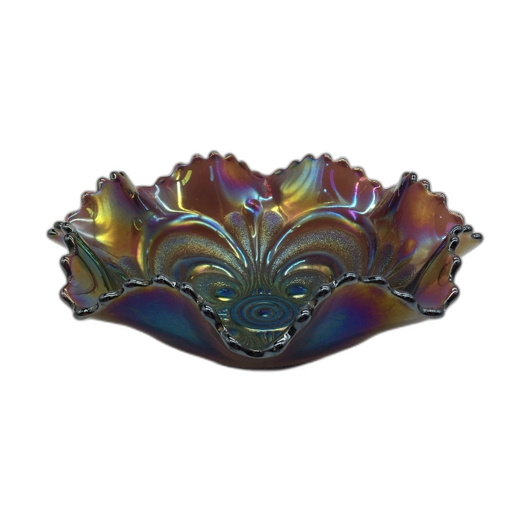 VINTAGE Iridescent Purple Tone Scallop Ornate Edged Carnival Ware Bowl 20cm