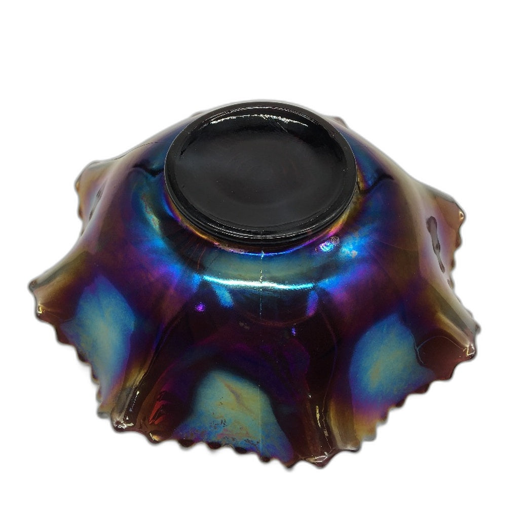 VINTAGE Iridescent Purple Tone Scallop Ornate Edged Carnival Ware Bowl 20cm