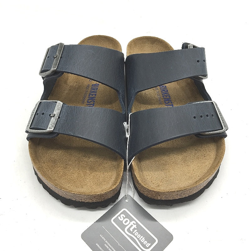 Birkenstock Arizona Waxy Blue Regular Fit Leather Slides EU 38 US Size M5 L7 NEW