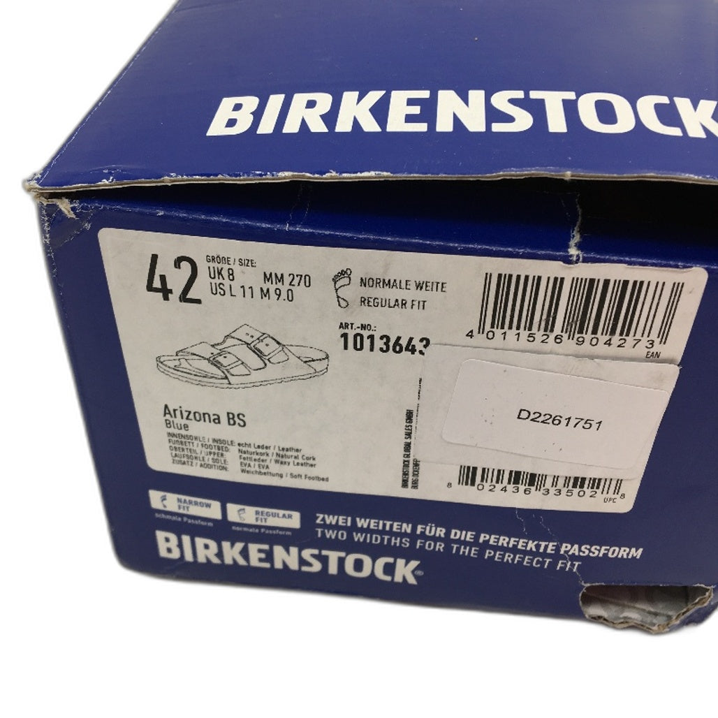 Birkenstock Arizona Waxy Blue Regular Fit Leather Slides EU42 US Size M9 L11 NEW