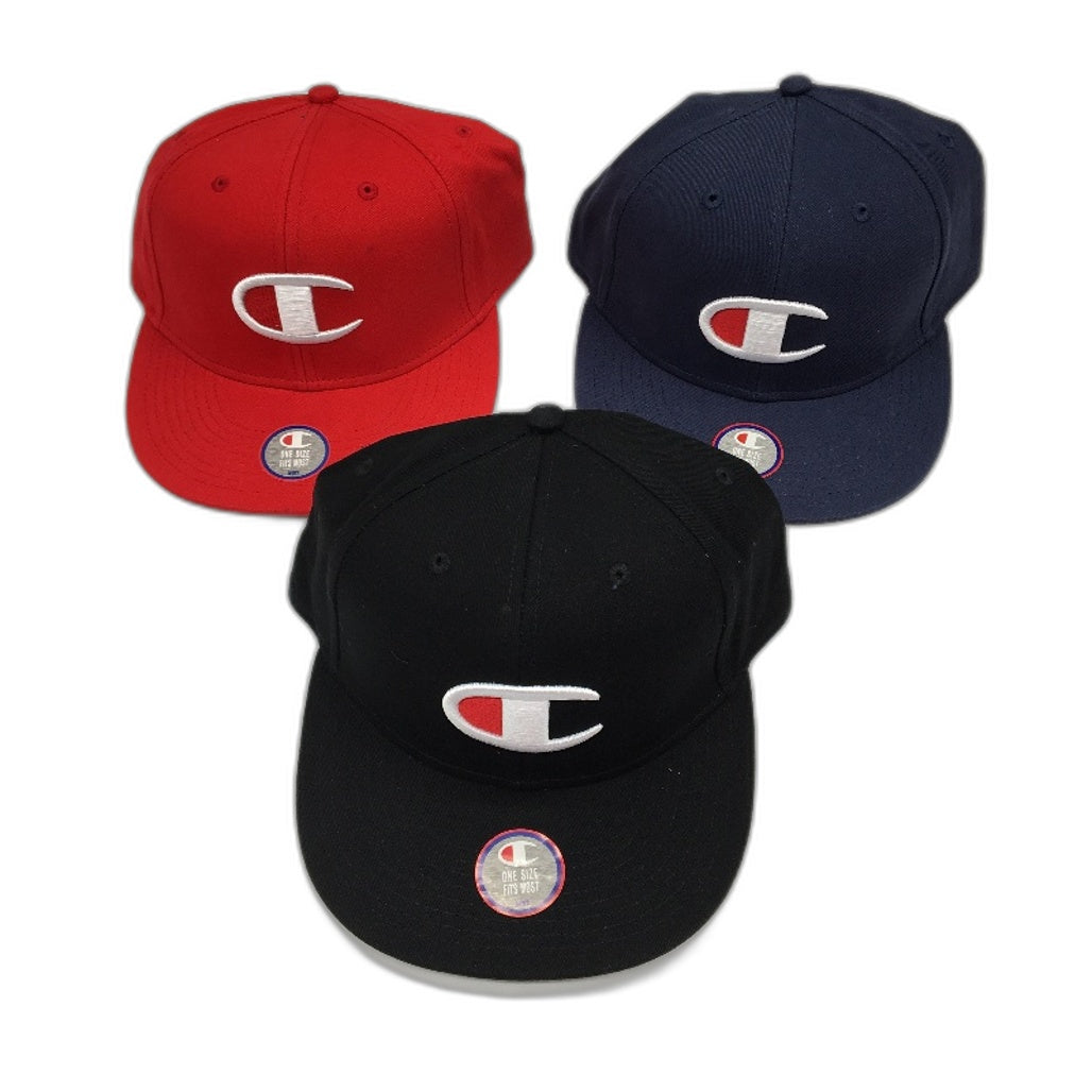 Champion 3 Pack Black Red Blue Logo Snapback Baseball Cap Unisex One Size NEW