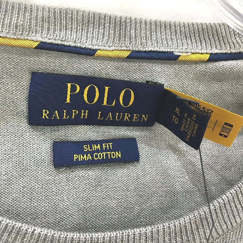 Polo Ralph Lauren Slim Fit Grey Pima Cotton Crew Neck Sweater Mens Size XL NEW