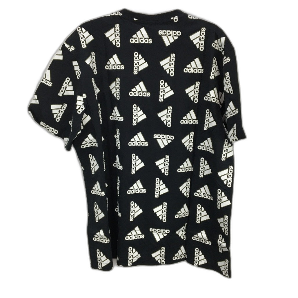 Adidas Printed Multi Logo Pattern Black Cotton T-Shirt Mens Size XL NEW